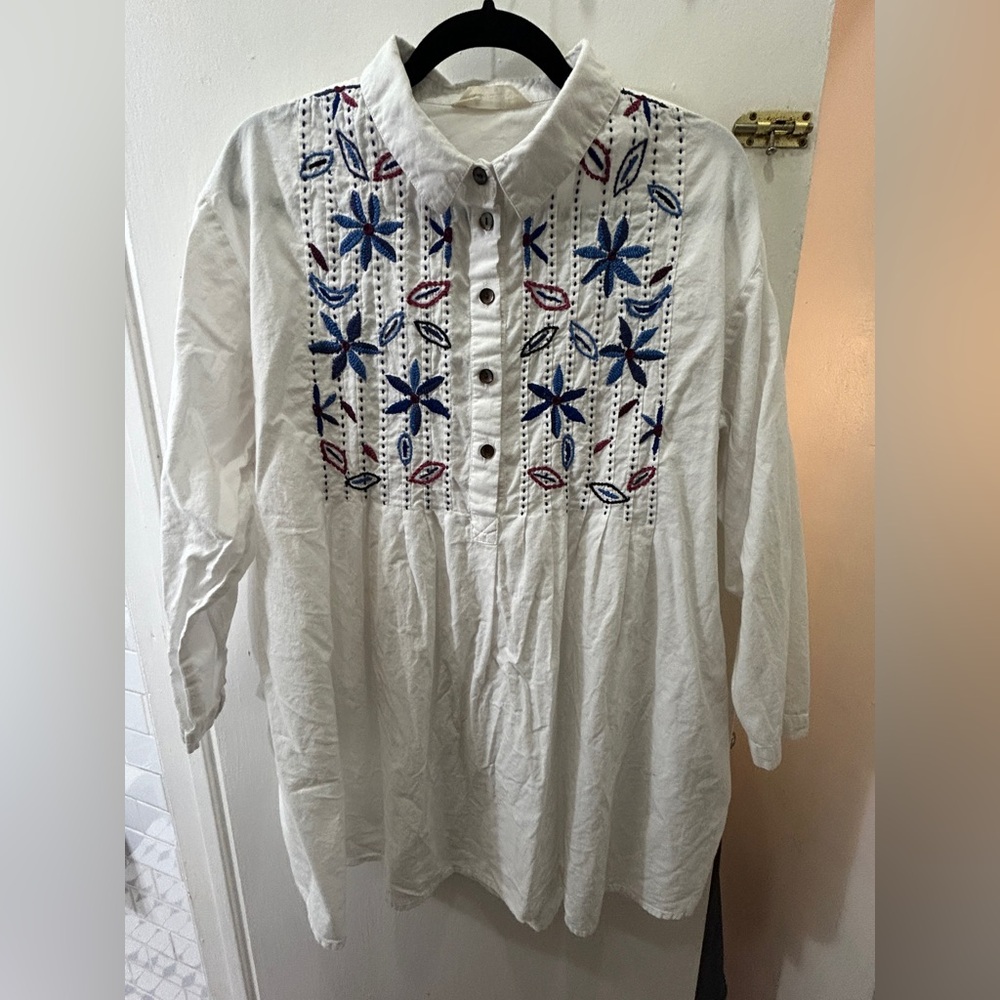 White Tunic with Blue Embroidery